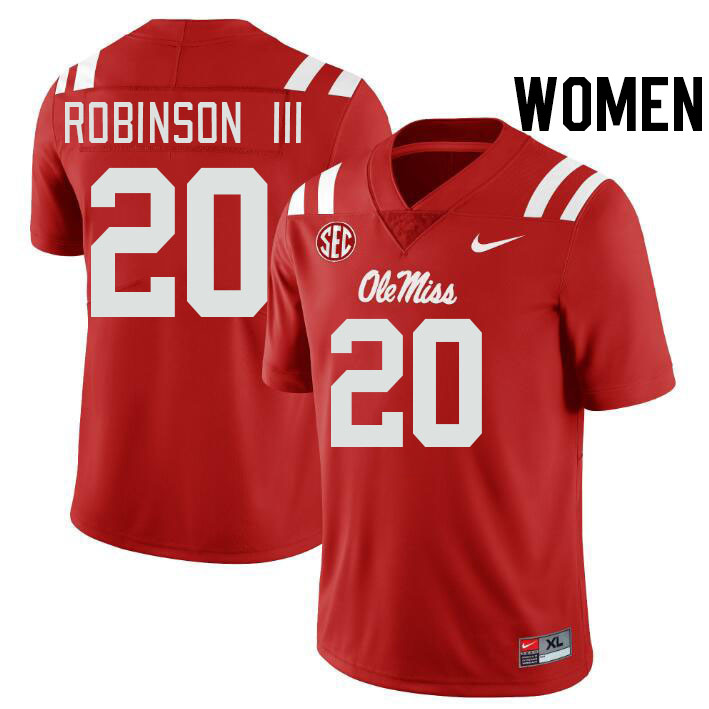 Women #20 Anthony Robinson III Ole Miss Rebels College Football Jerseys Stitched-Red